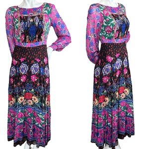 Anthropologie Moulinette Souers Emporia Black Paisley Boho Flowy Maxi Dress 4P